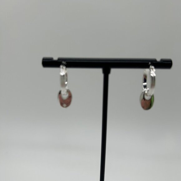 Chaps Silver-Tone Double Hoop Earrings With Dangling Oval Accents For Women - Picture 14 of 14